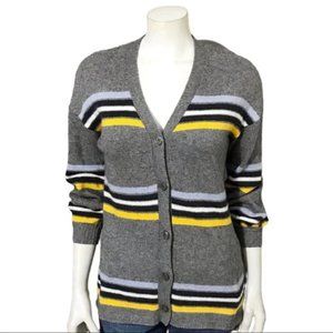 #90 Democracy Gray Cotton | Alpaca Blend Striped Preppy Cardigan Sz-XS